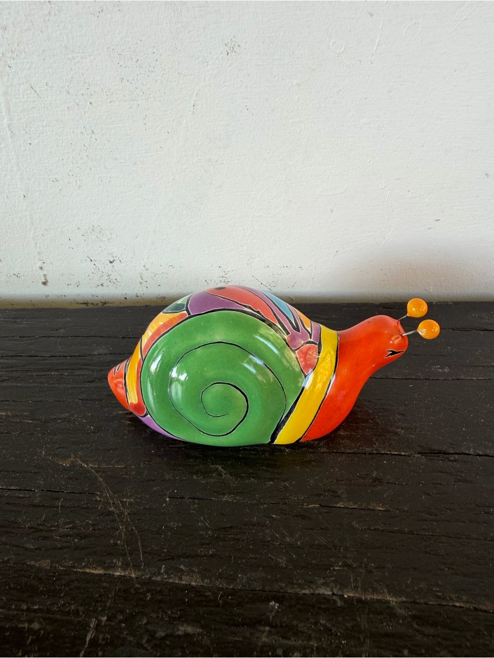 Hand-Painted Colorful Talavera  Snail Figurine - Multicolor